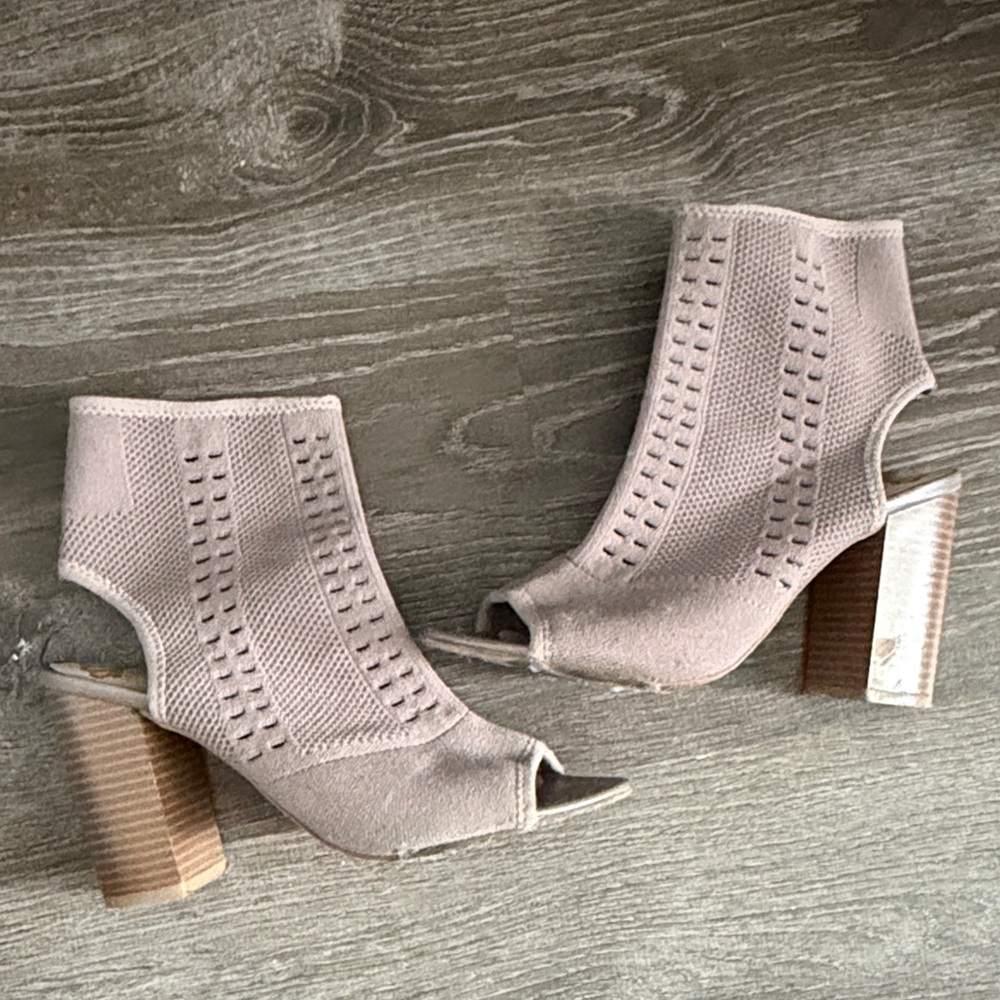 Fergalicious Stylish Peep-Toe Knit Ankle Boots - Tan